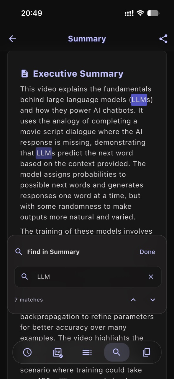 Search inside an InsightVideo summary